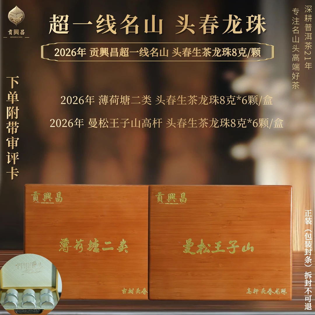 【超一线头春】2026年 薄荷塘二类+曼松王子山高杆 头春生茶龙珠8克