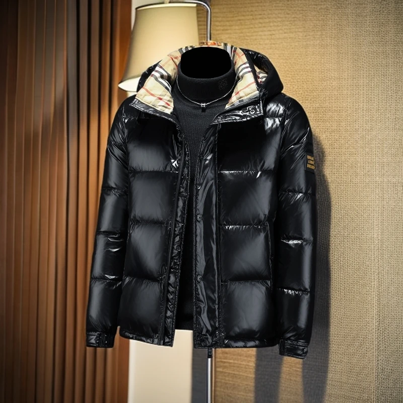 维斯克纳亮面羽绒服男潮青年连帽羽绒衣服加厚短款冬季防寒服外套