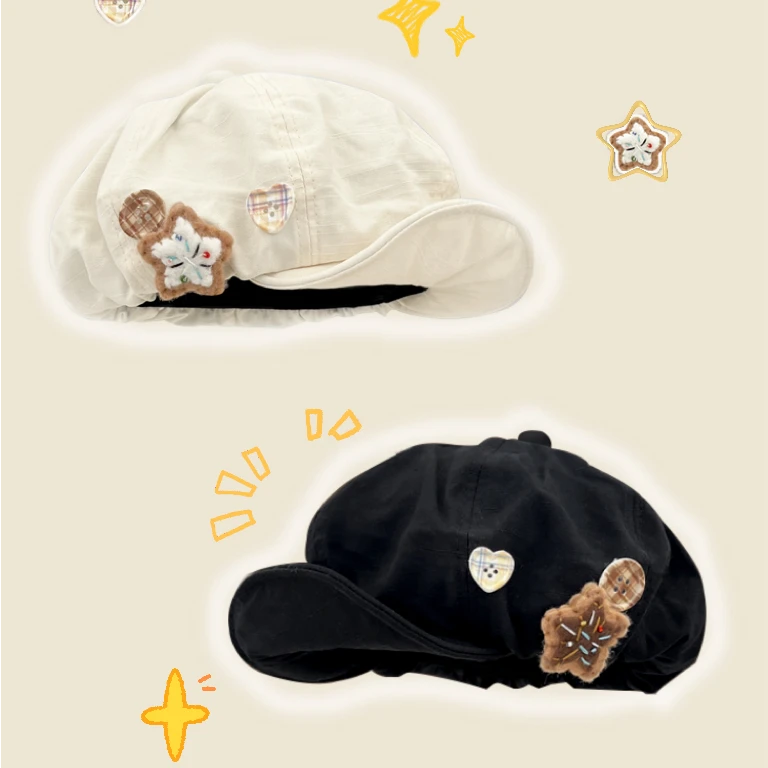 复古可爱立体星星贝雷帽女遮阳百搭云朵帽文艺翻檐报童帽子潮