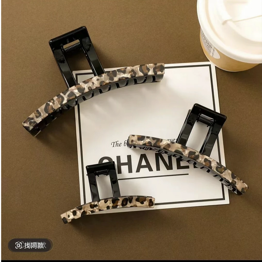 韩版时尚百搭秋冬T型豹纹双弹簧后脑勺盘发抓夹发夹