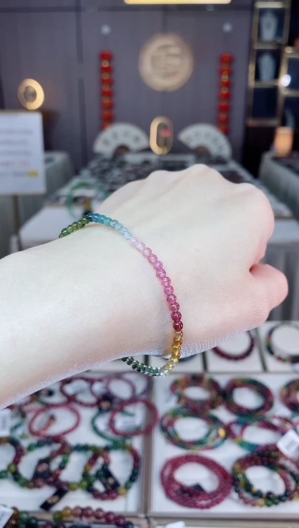 未镶嵌老矿碧玺色标净体单圈手串3mm+碧玺dan多样性发货一条