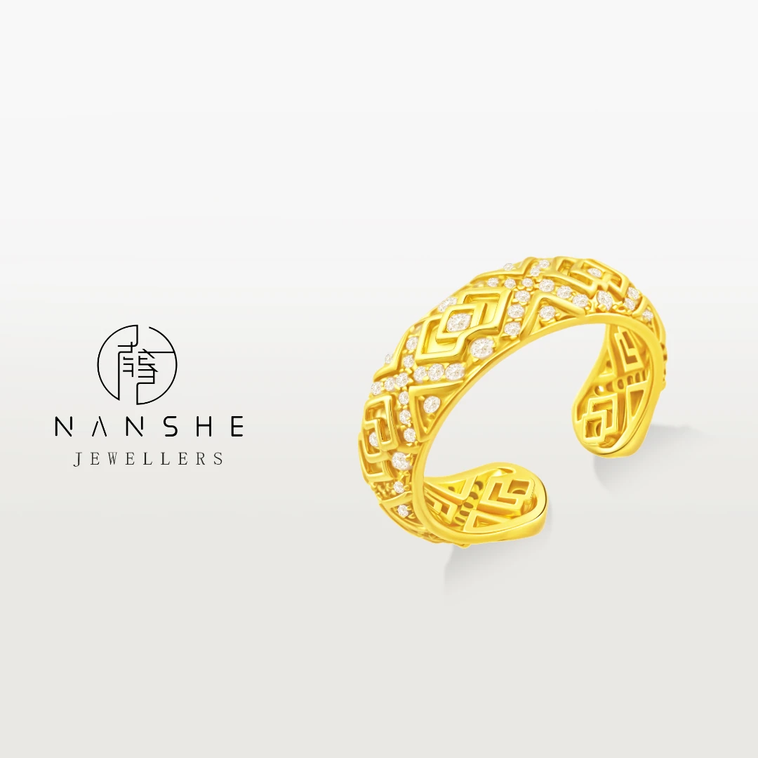 NANSHE/南奢 新中式古法满镶方胜纹戒指L1601
