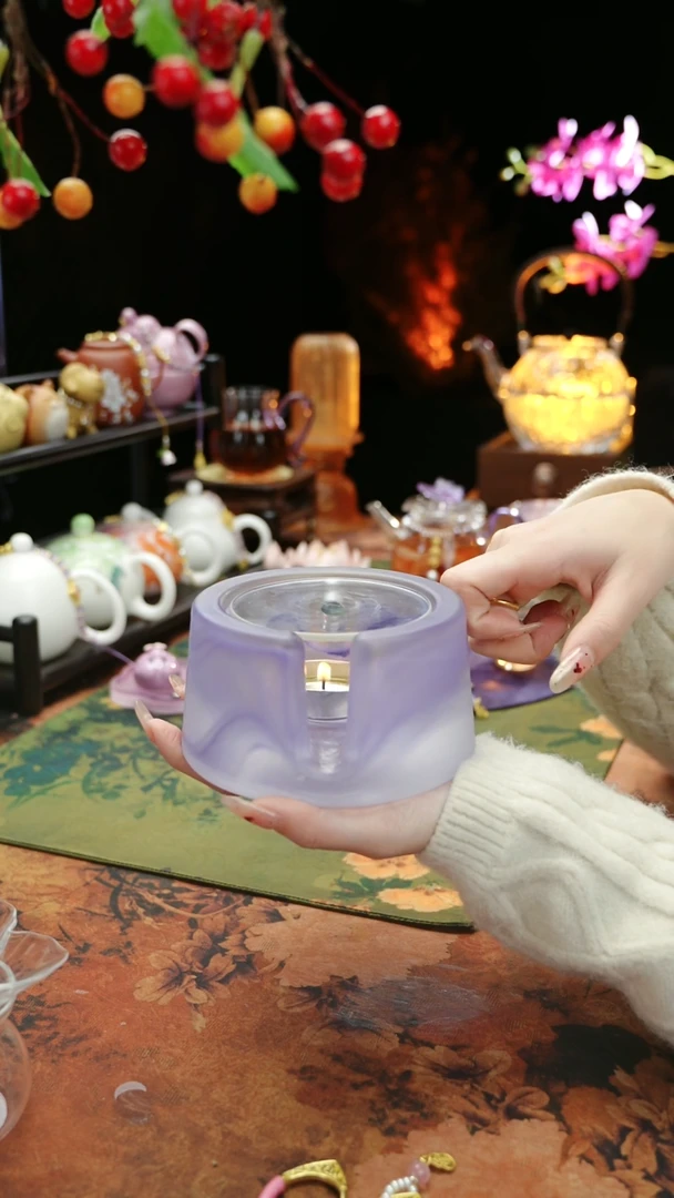 【闪购商品】紫色水晶琉璃蜡烛温茶台