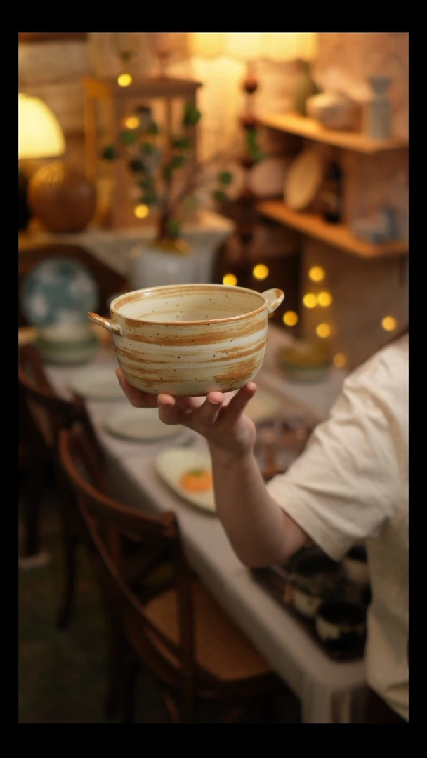 瓷片雾里工作室 双耳碗1个