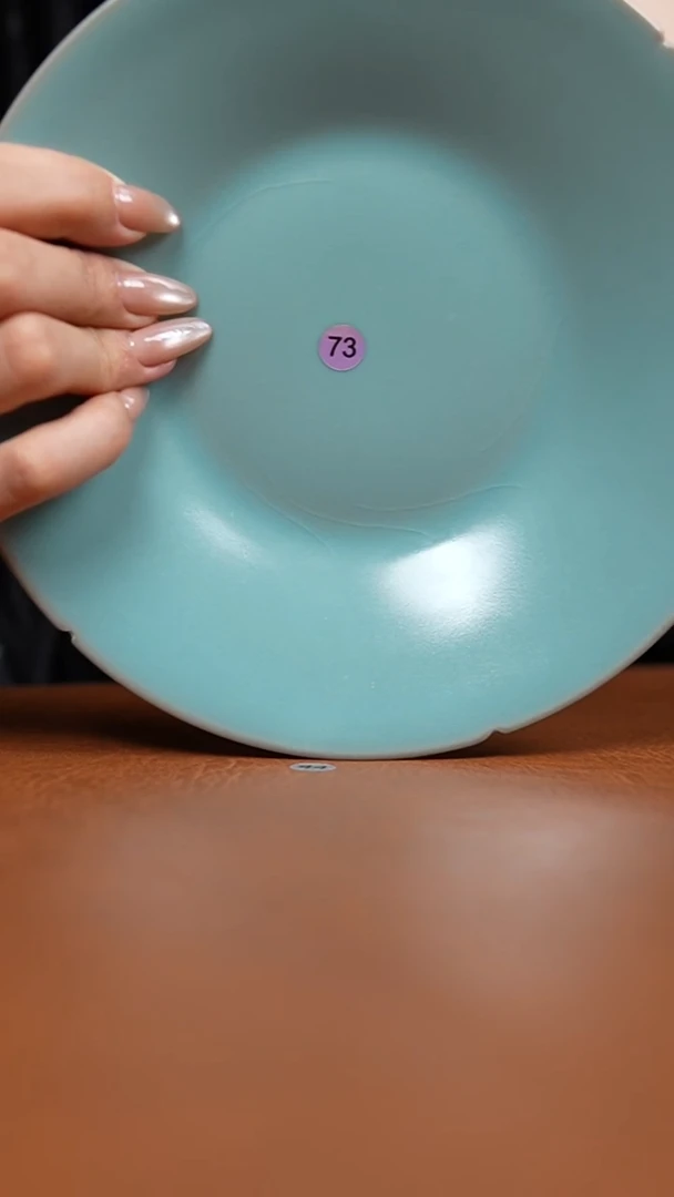 瓷片仿古天青葵口盘瑕73