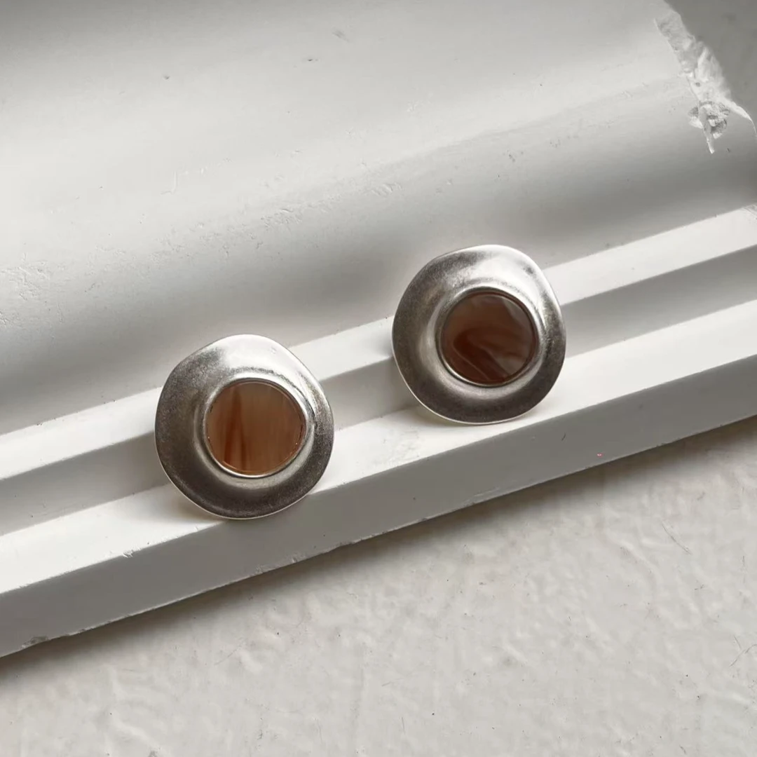 合金耳饰 SITUOO饰图小众设计款“圆月”木纹复古简约圆圈耳饰磨砂