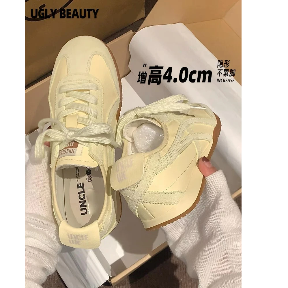 小众淡黄色4cm内增高阿甘鞋女款2025新款爆款鞋子休闲运动德训鞋
