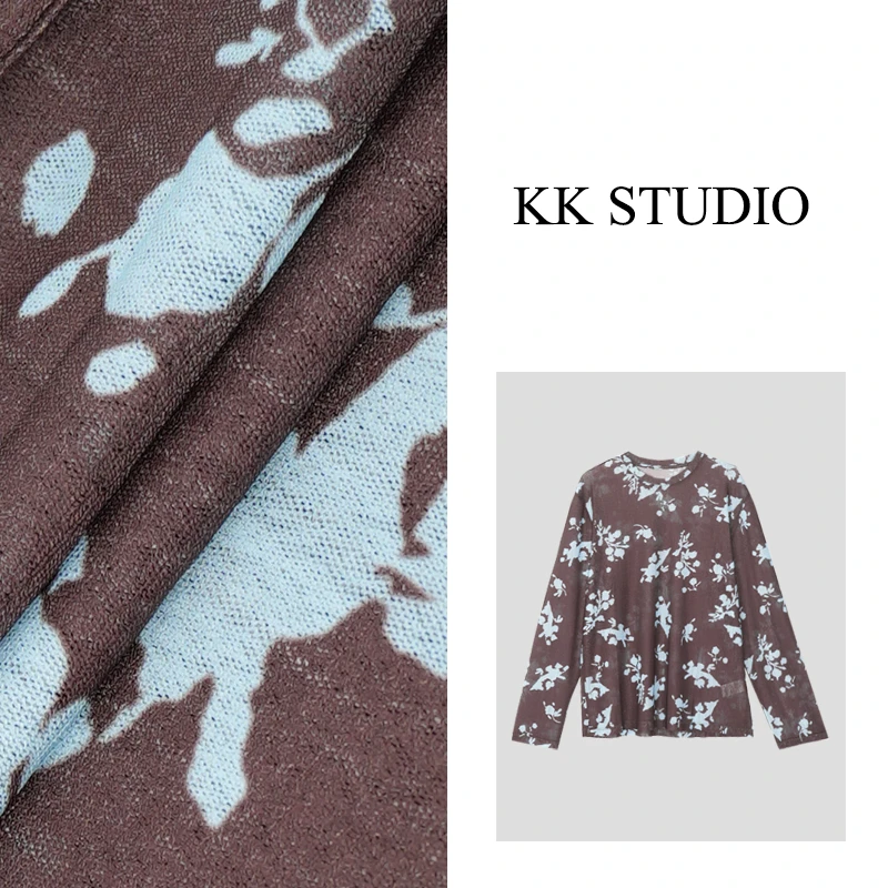淇老板KK Studio秋季新款网纱印花长袖宽松上衣9443