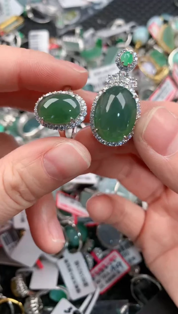 银S925镶嵌戒指翡翠444---8