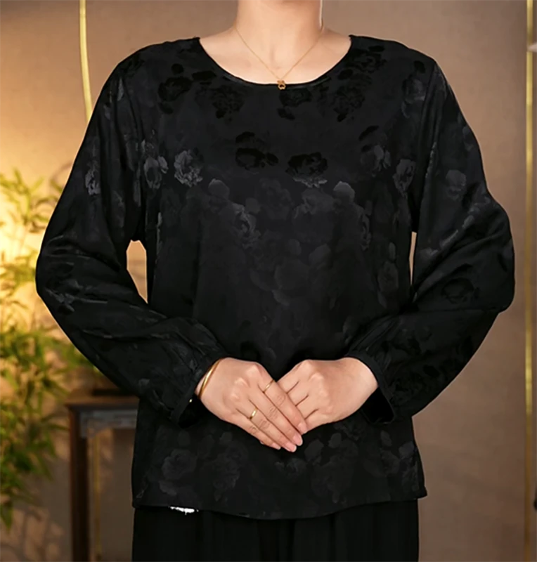 【A80提花黑玫瑰】2025年气质百搭妈妈装小衫