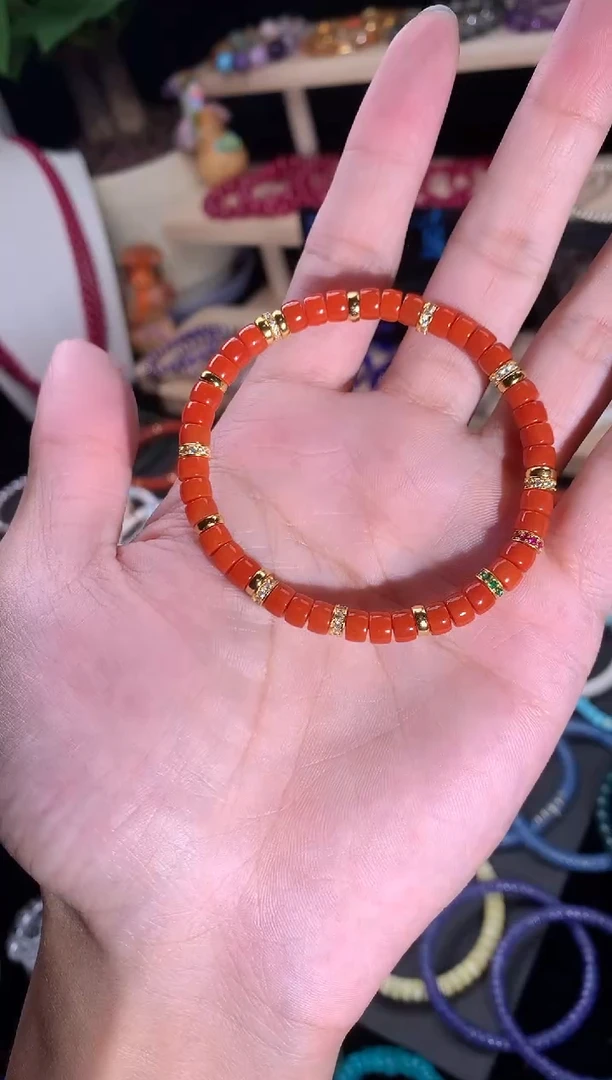 手链银S925镶嵌南红玛瑙南红柿子红5.5ms925银配件手串