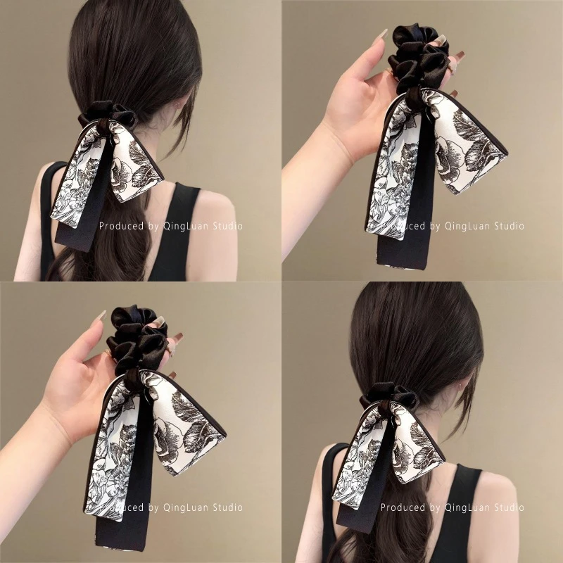水墨江南~新中式缎面飘带发圈头绳女气质蝴蝶结低马尾发绳盘发