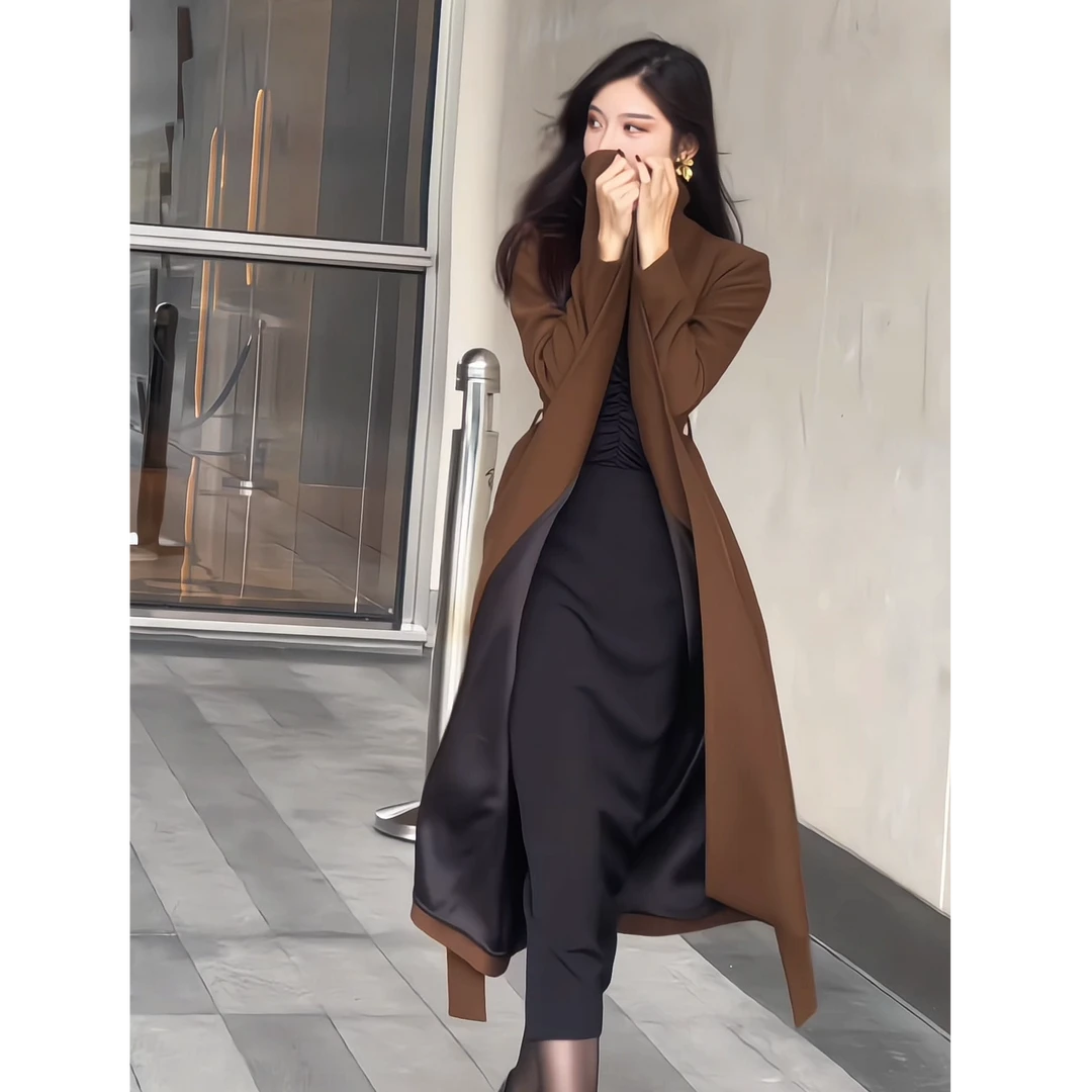 JIA SHI 翻领长款大衣显瘦百搭简约轻奢气质设计师高定-WD041