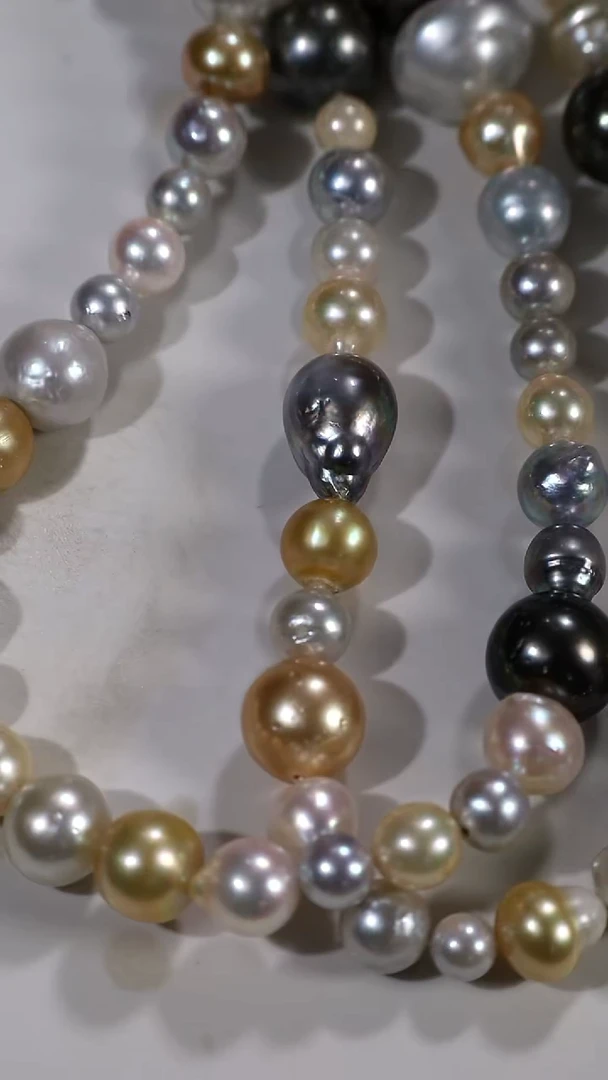 项链银S925镶嵌海水珍珠海水全家福混彩全珠项链（多样性发其一）