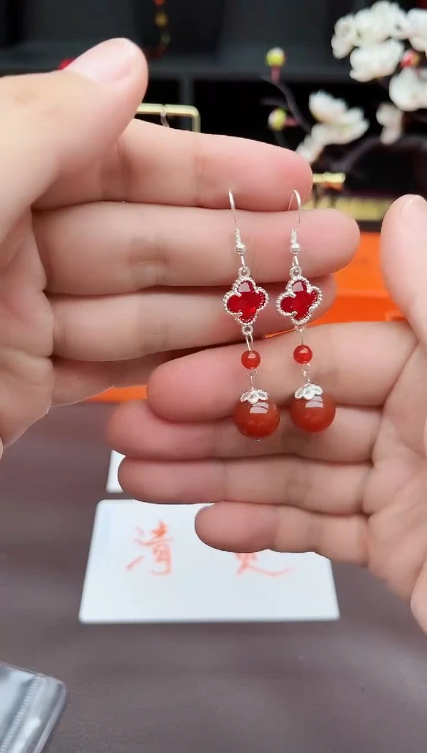 玛瑙/玉髓耳饰银S925镶嵌233000