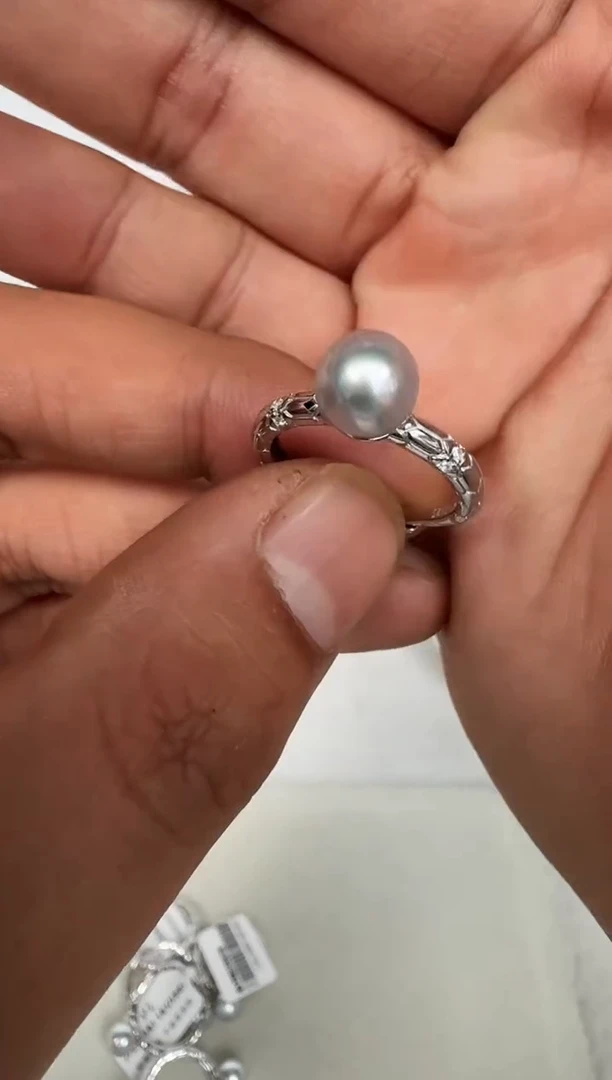 银S925镶嵌戒指海水珍珠戒指