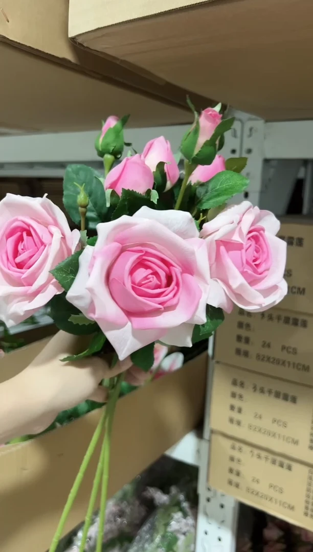 3枝粉色手感保湿妃子玫