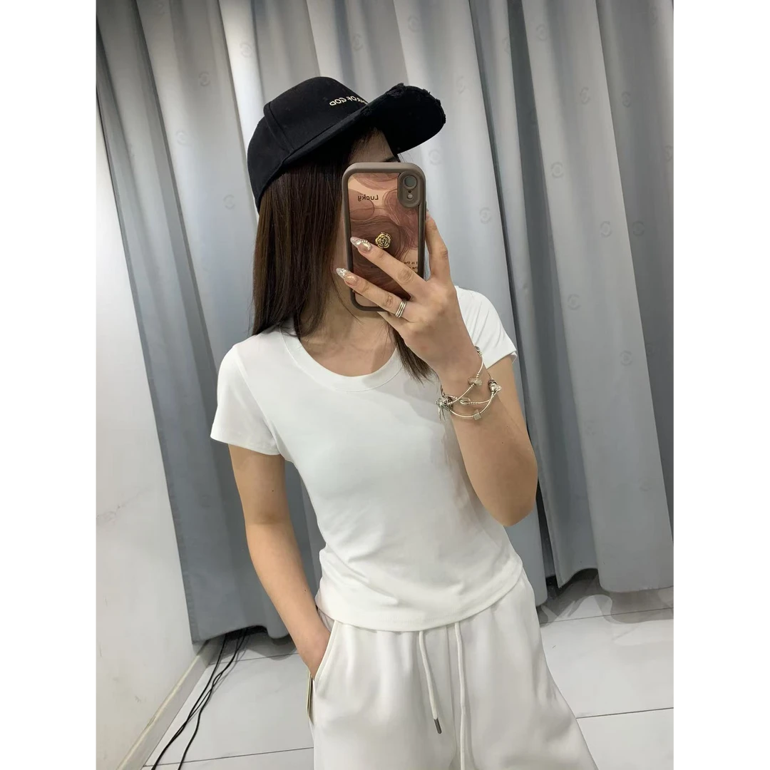 可米 春季新款 显瘦短款修身纯色简约百搭 T恤 3022（衣长48左右）