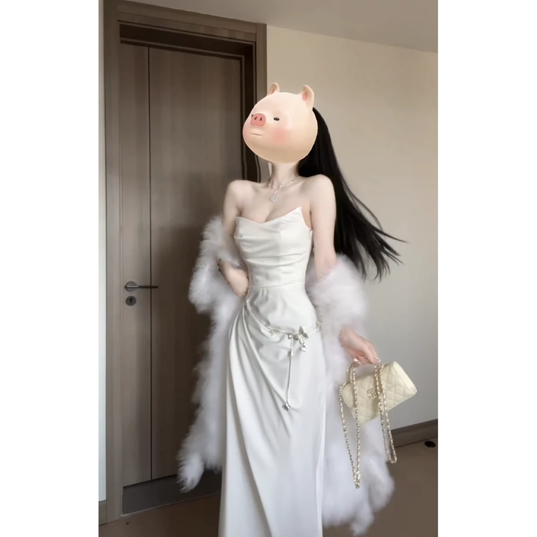 2024秋季新款法式高端派对礼服简约小众高级感抹胸鱼尾连衣裙女