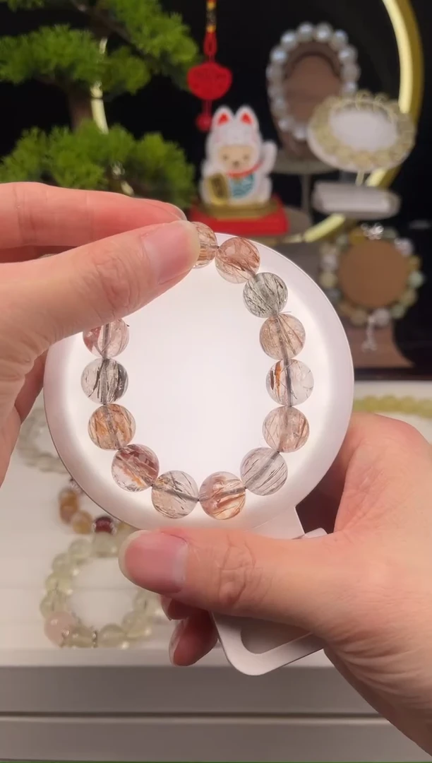 未镶嵌手串水晶黑金超七透体顺发丝13+