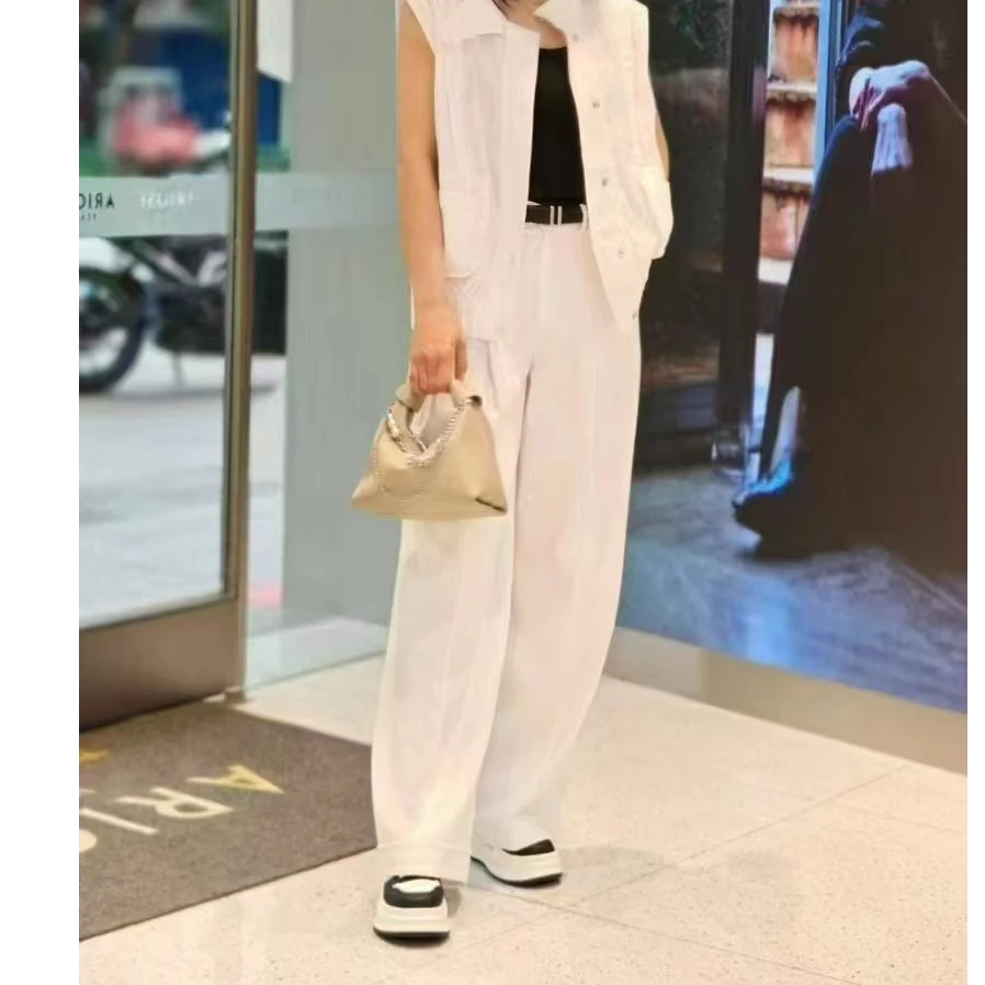 2025艾家同款白色阔腿裤直筒简约高腰纯色垂感3099