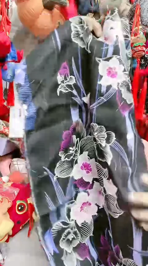 棉黑底织金大花80*70