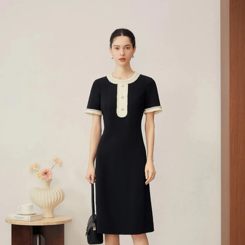 YINER音儿专选2025夏季新款时尚撞色显瘦气质连衣裙8C65305116