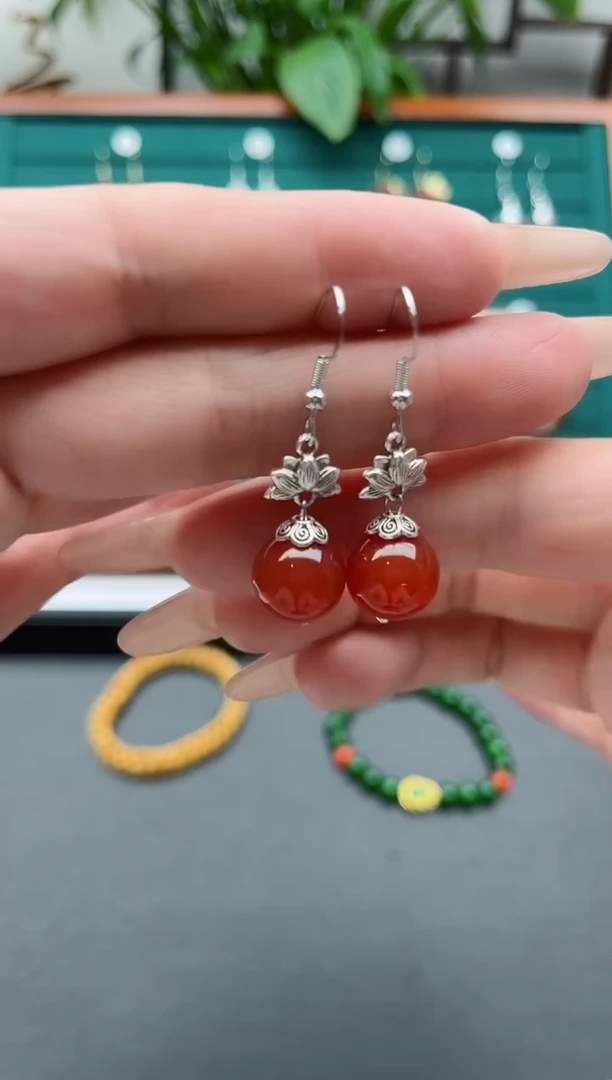 【闪购商品】南红玛瑙耳饰银S925镶嵌302