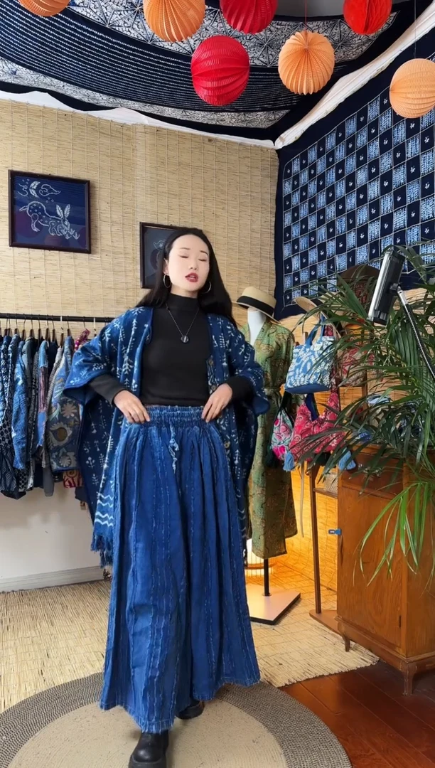 【闪购商品】设计师款蓝素色条纹阔腿裤