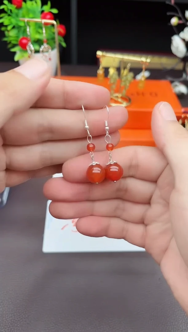 玛瑙/玉髓耳饰银S925镶嵌409000