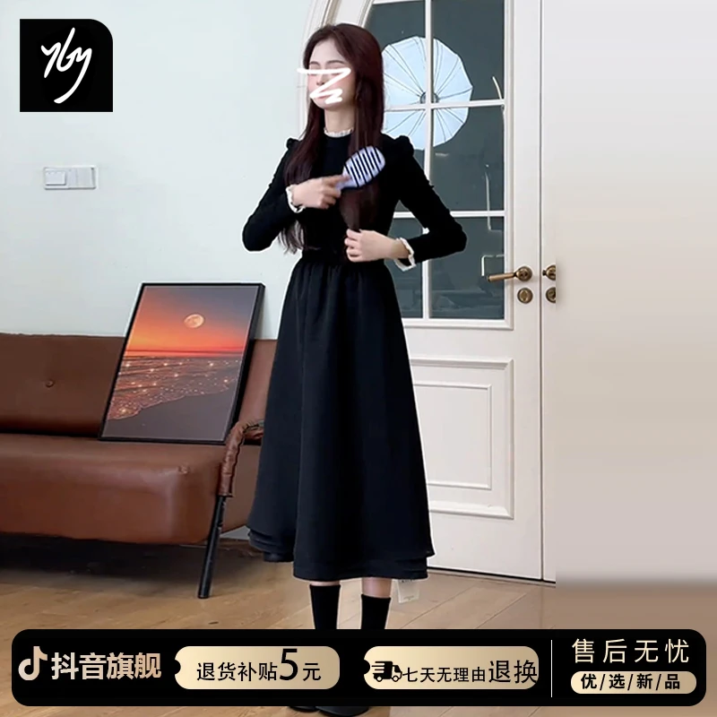 法式黑色连衣裙子女2025年新款春秋季高级感内搭长裙开春气质穿搭