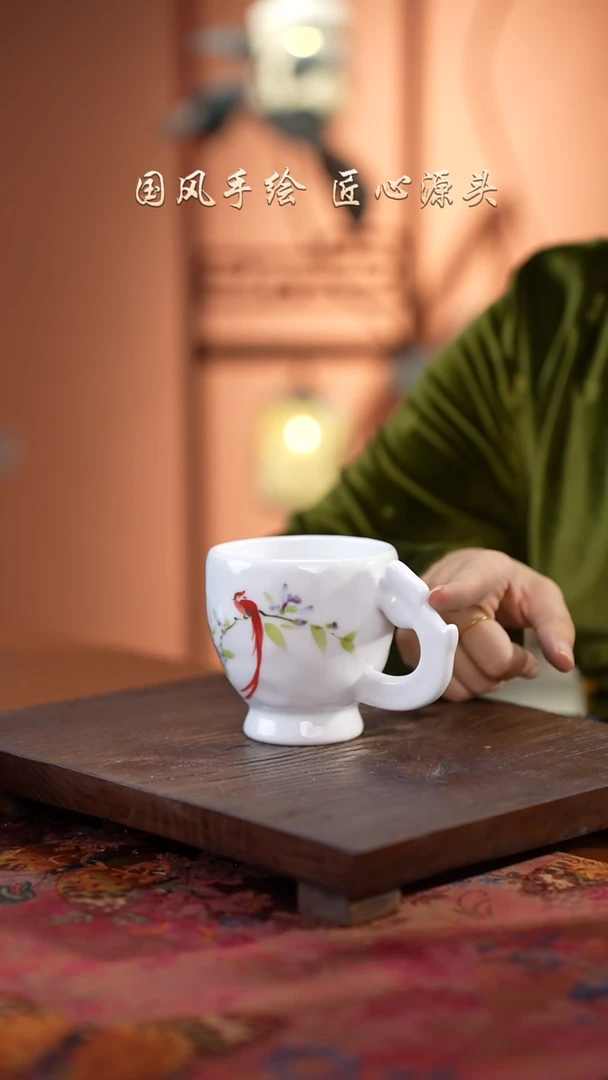 陶瓷高温釉中彩餐具郁金香把手杯直径8.5高9.5容量300cc