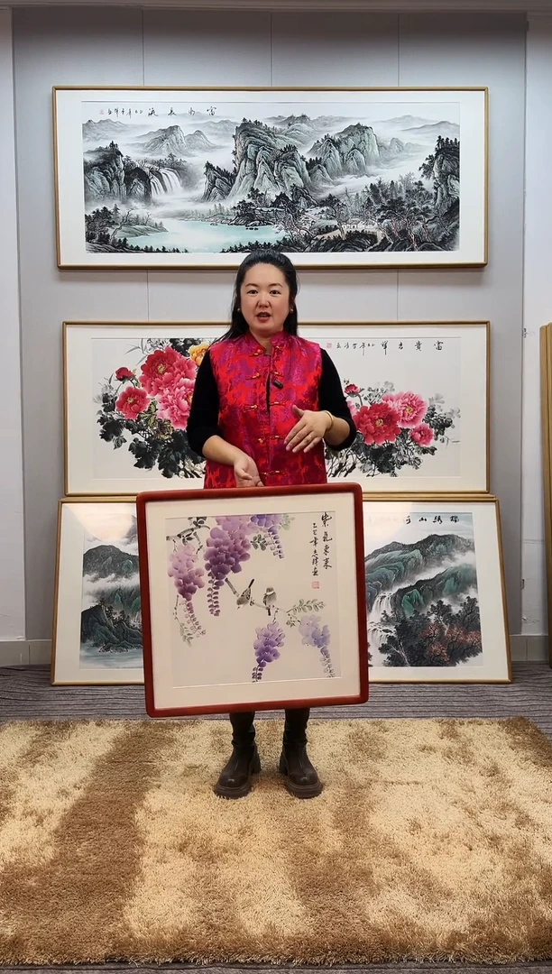 国画手绘紫藤63*63尺寸