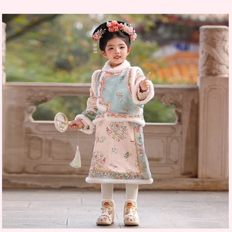 格格服女童古风儿童复古公主加绒加厚小女孩女宝拜年服国风汉服