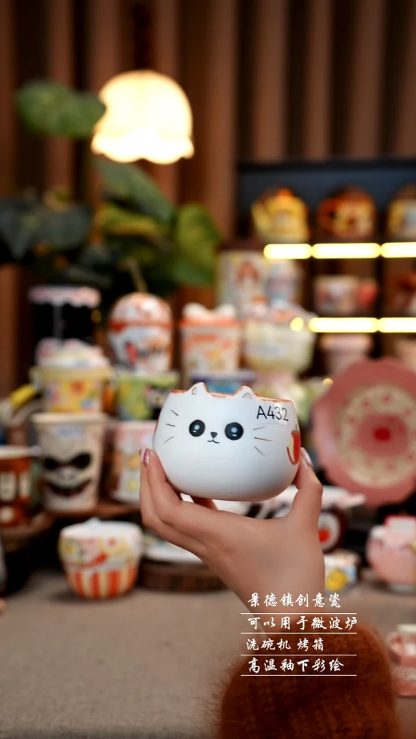 猫猫可爱尾巴小熊咖啡套组景德镇手工手绘陶瓷432