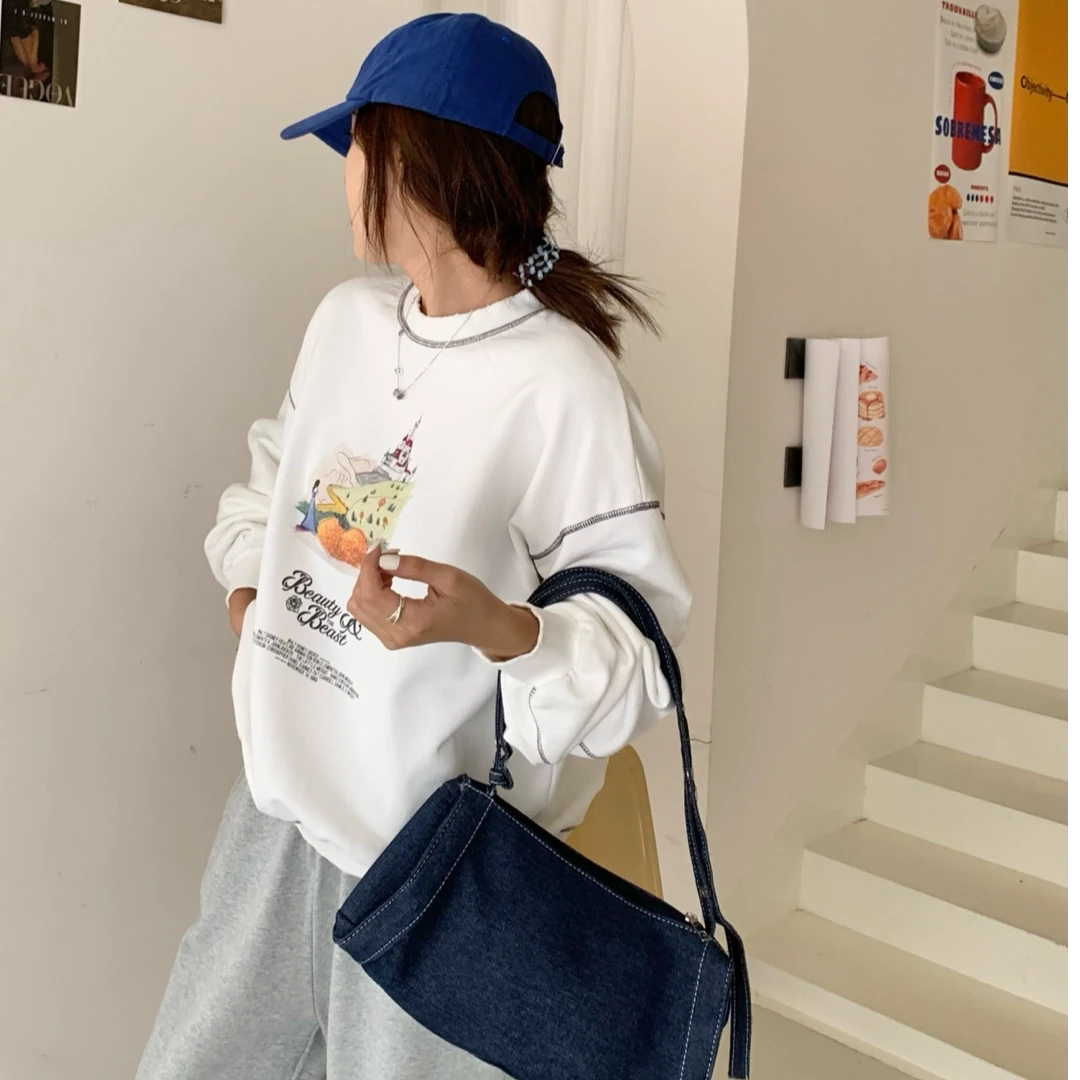 【春款上新】女士前印城堡毛圈磨破卫衣5123