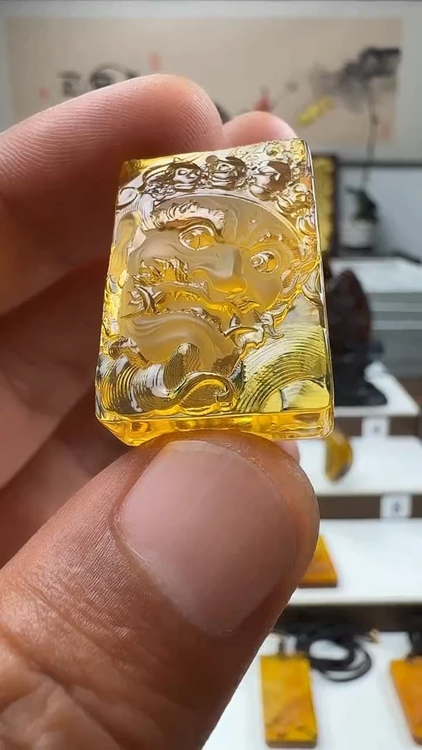 未镶嵌吊坠(不含链)琥珀大黑天方牌吊坠