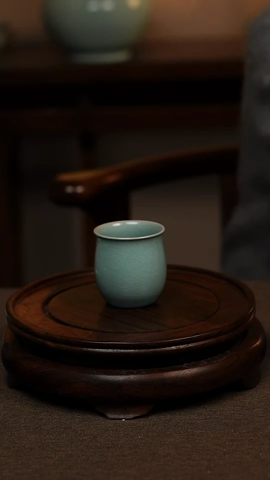 瓷片仿古青绿釉全手工闻香杯70ml 一级礼盒包装