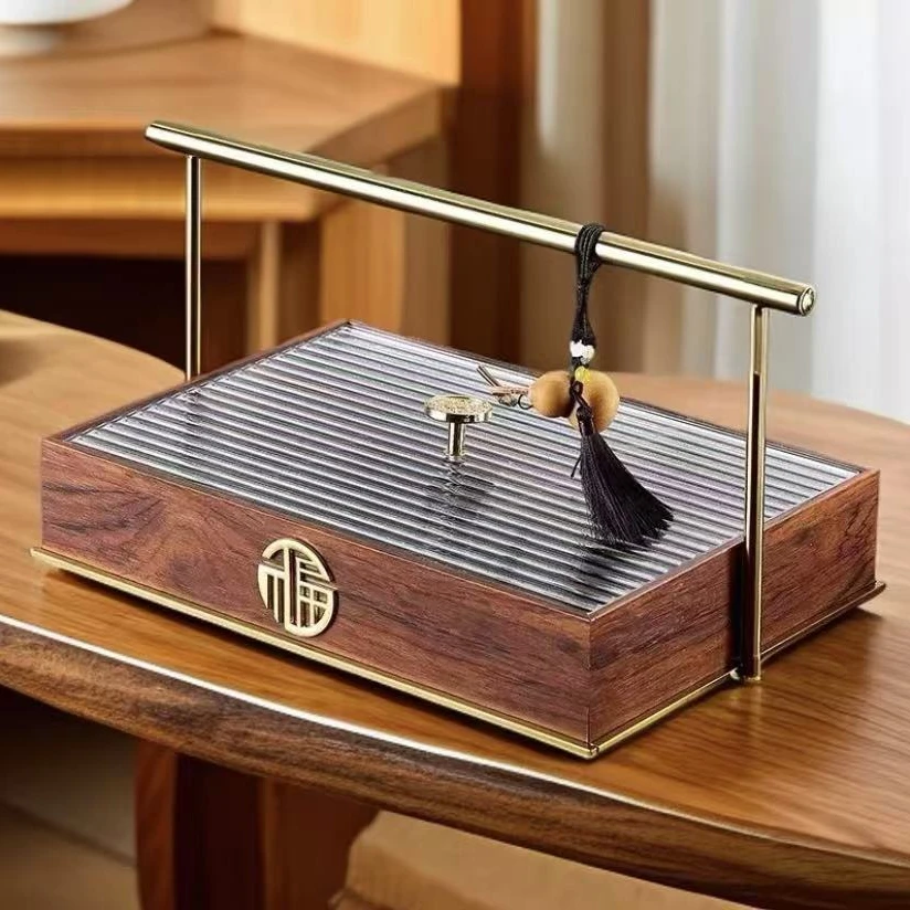 新中式轻奢长方形复古高档糖果盒客厅家用木质坚果干果糖果收纳