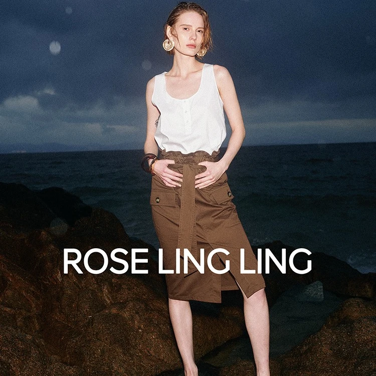 ROSELINGLING衣橱苾备质感斜纹新疆棉直筒微锥显瘦开衩工装半身裙