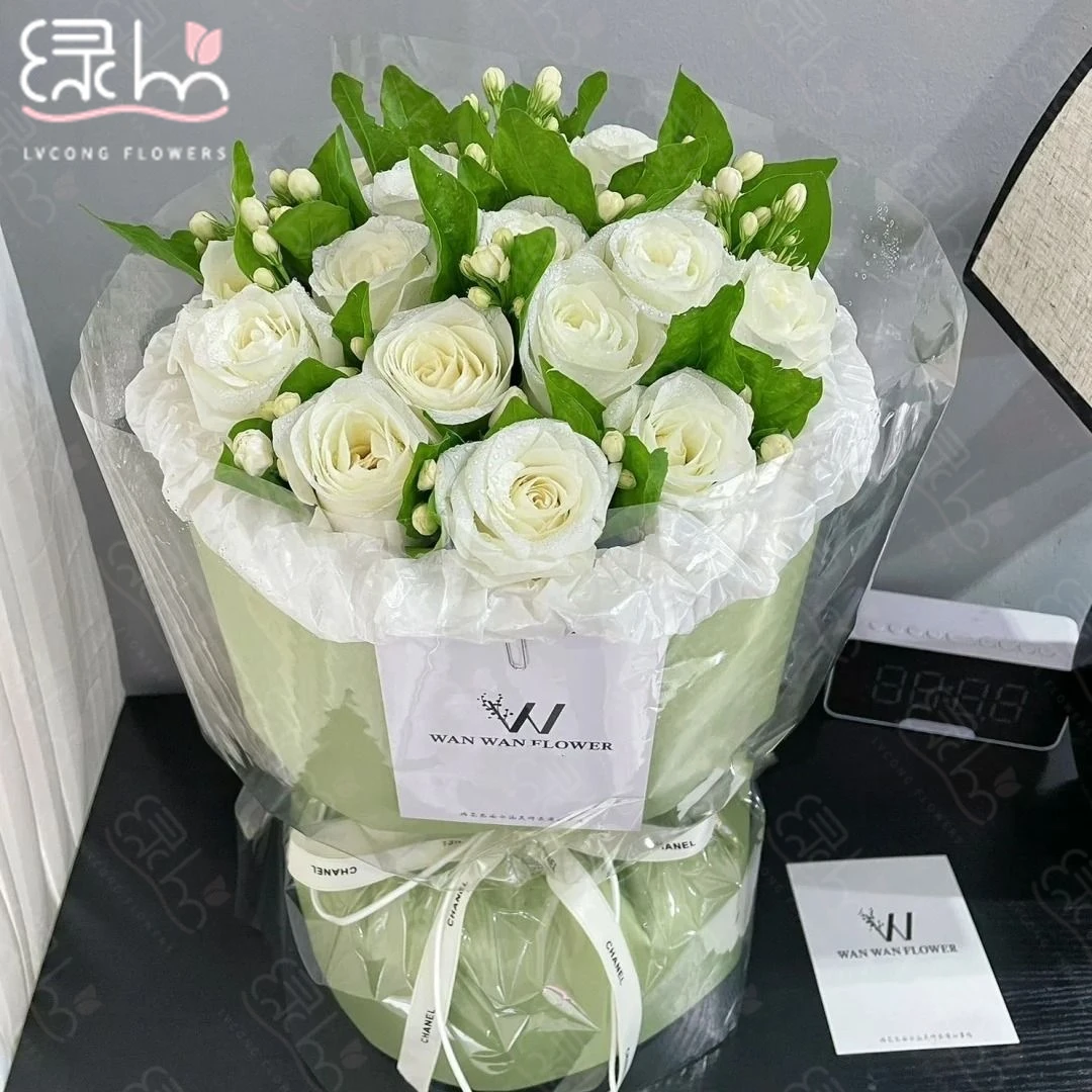 【茉莉相伴】19朵白玫瑰茉莉花混搭小香风花束生日鲜花送男友送闺蜜约会花束鲜花店同城配送