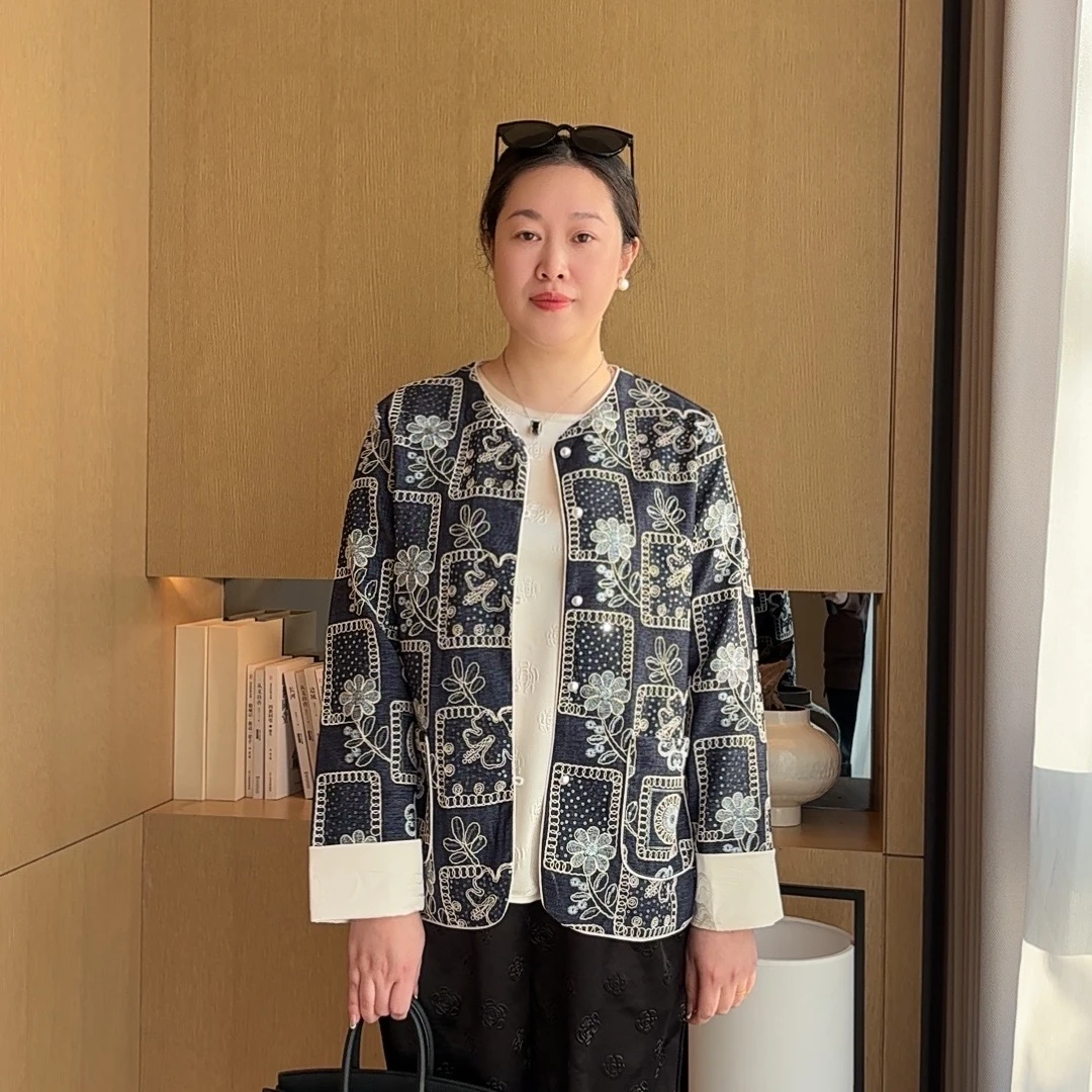 新中式轻国风提花刺绣短外套女2025春装时尚中老年妈妈装亮片上衣