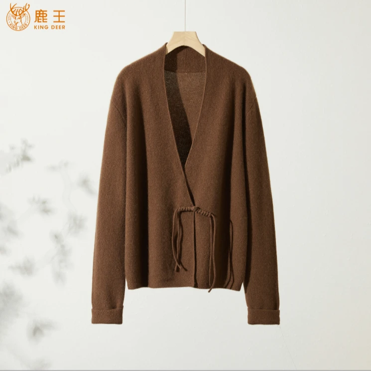 King Deer/鹿王24秋冬百搭针织休闲宽松绞花羊绒开衫L804184