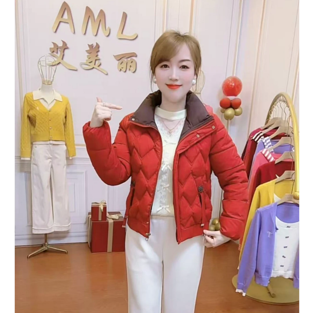AML 撞色拼接2025冬季新款轻薄保暖时尚百搭显瘦洋气短款棉服