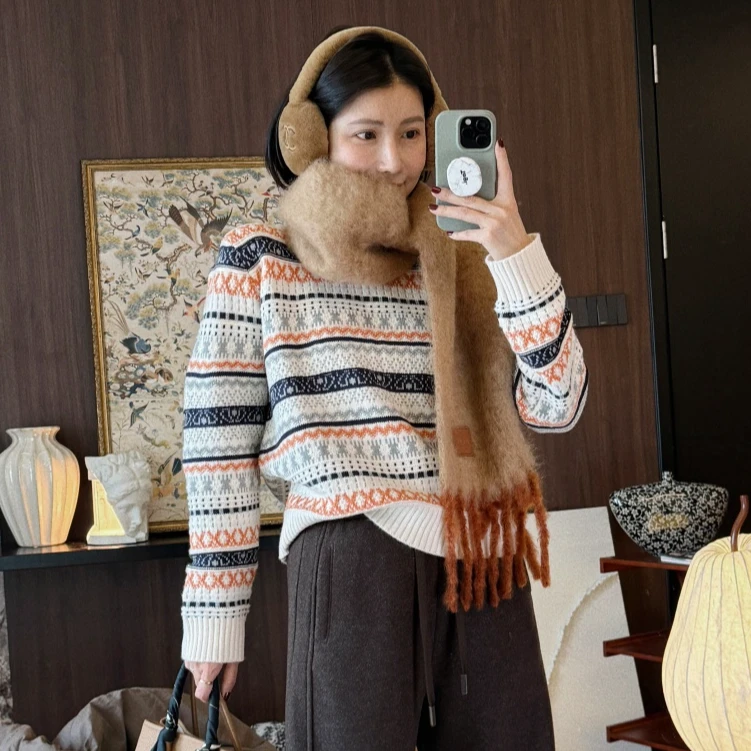 【MGDM】保暖美丽诺羊毛费尔岛提花圆领针织毛衣女25春YSA0432