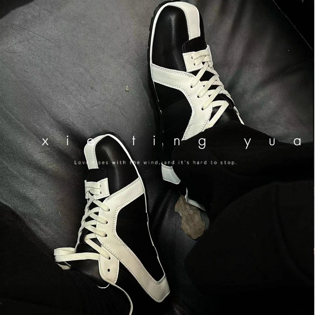 微瑕拼色斑马系带方头德训鞋8568