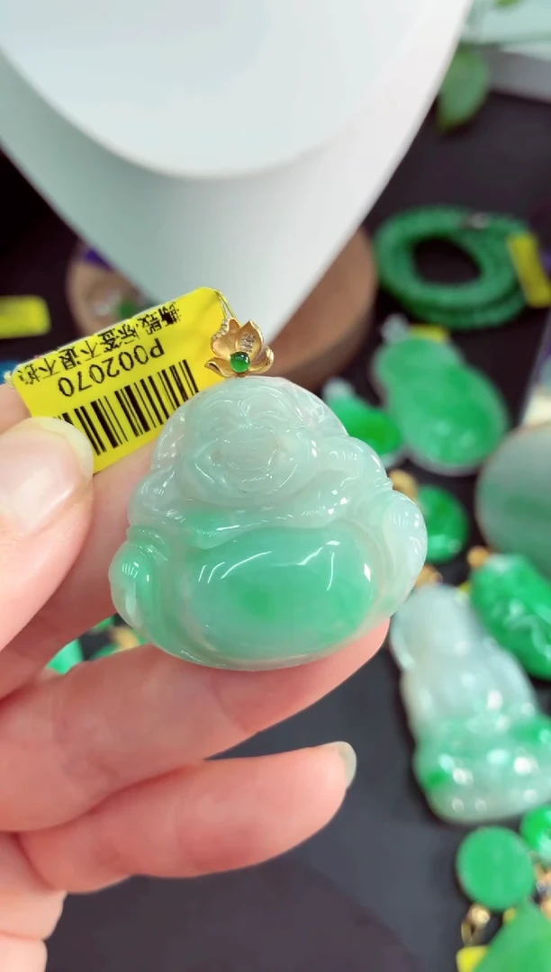 吊坠(不含链)18K金镶嵌翡翠挂件