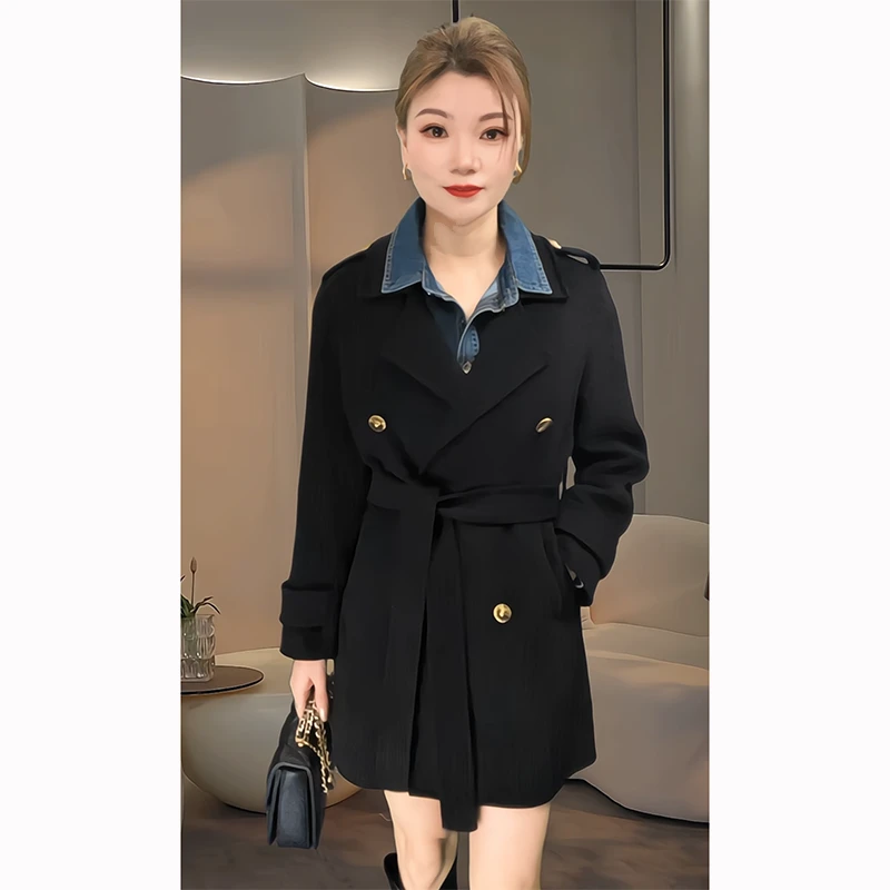 【刘艺涵生活号】100%羊毛双面呢大衣女士外套中长款韩版风衣008#