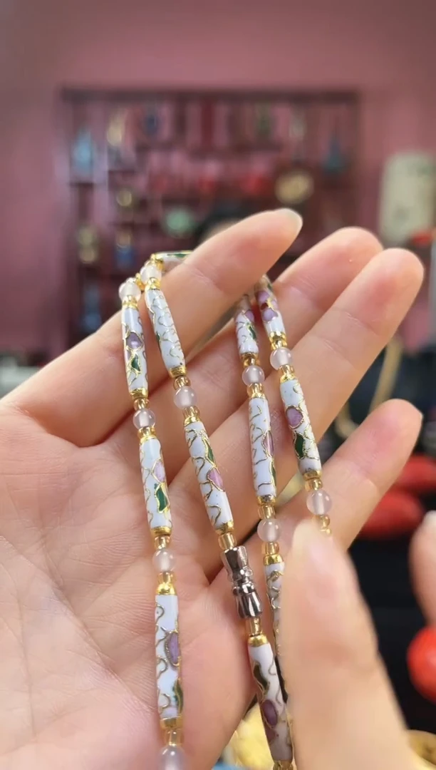 非遗技艺 景泰蓝竹节项链 白色