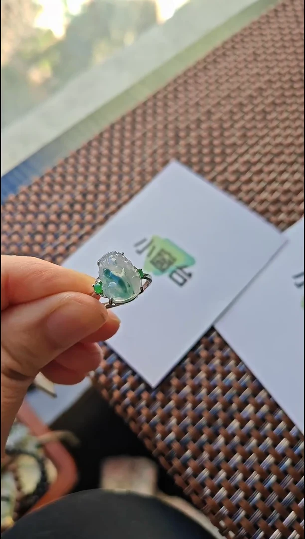 【闪购商品】翡翠戒指银S925镶嵌翡翠戒指S925银镶嵌